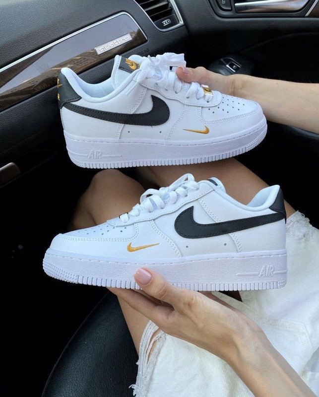 Nike Air Force 1 Low "White/Black" with Gold Embroidery – Unisex Sneakers