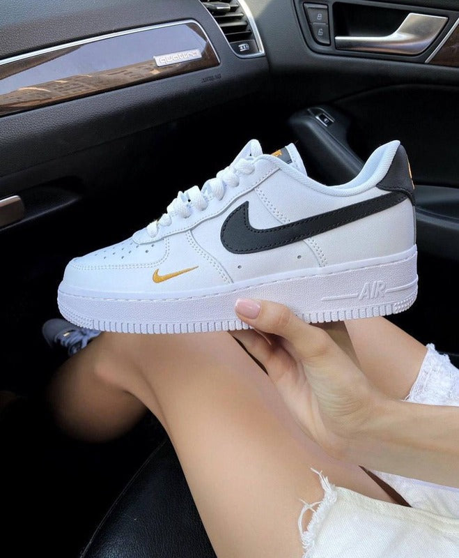 Nike Air Force 1 Low "White/Black" with Gold Embroidery – Unisex Sneakers