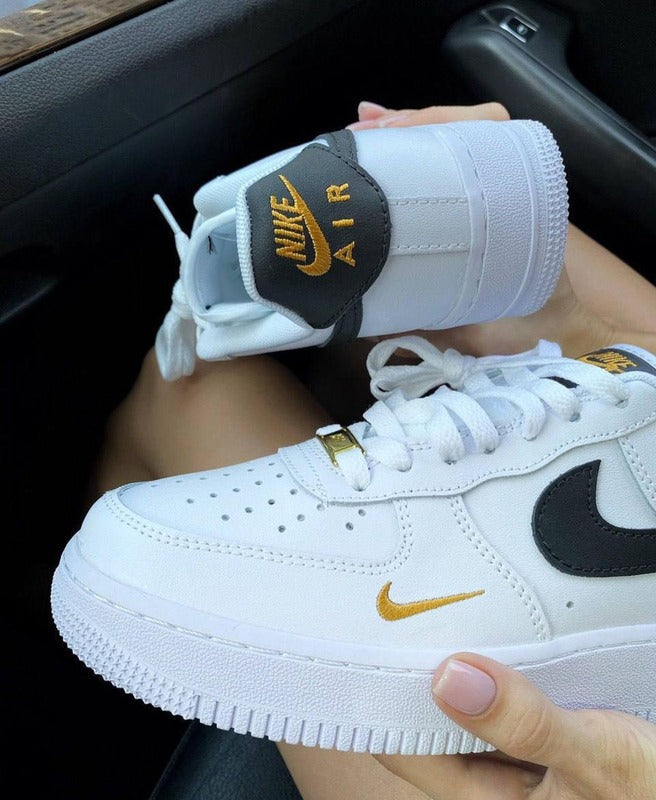 Nike Air Force 1 Low "White/Black" with Gold Embroidery – Unisex Sneakers