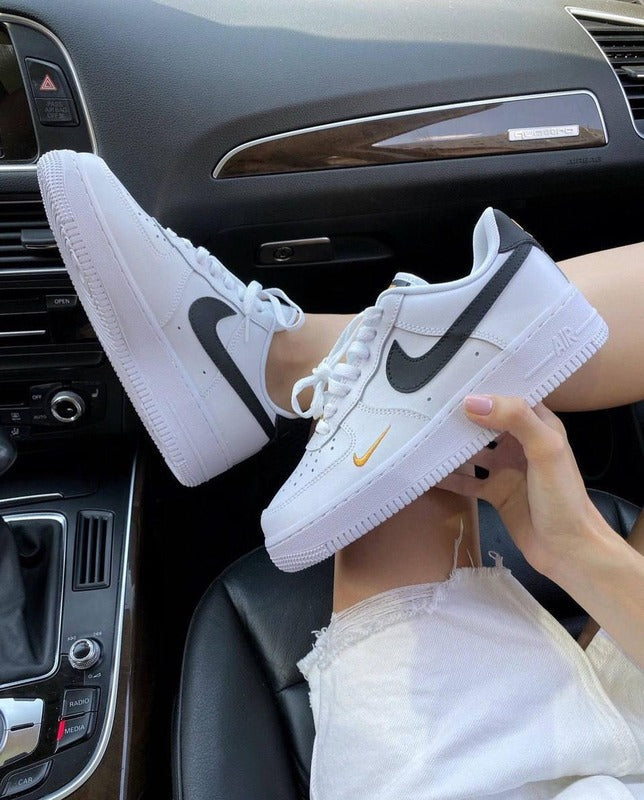 Nike Air Force 1 Low "White/Black" with Gold Embroidery – Unisex Sneakers