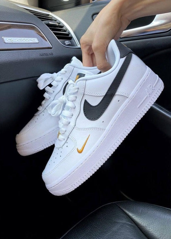 Nike Air Force 1 Low "White/Black" with Gold Embroidery – Unisex Sneakers